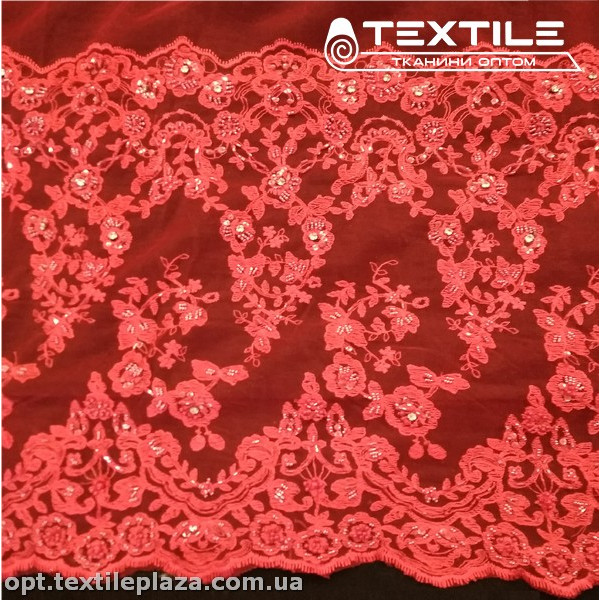 Сетка вышивка 91269D2C2 узор, красный