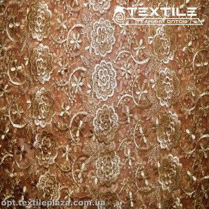 Сетка вышивка 44281D2C9 узор, темное золото