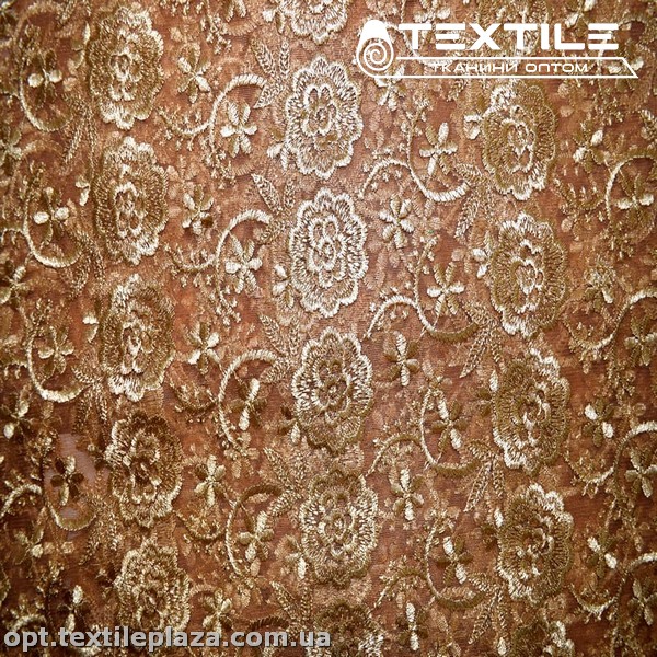 Сетка вышивка 44281D2C9 узор, темное золото