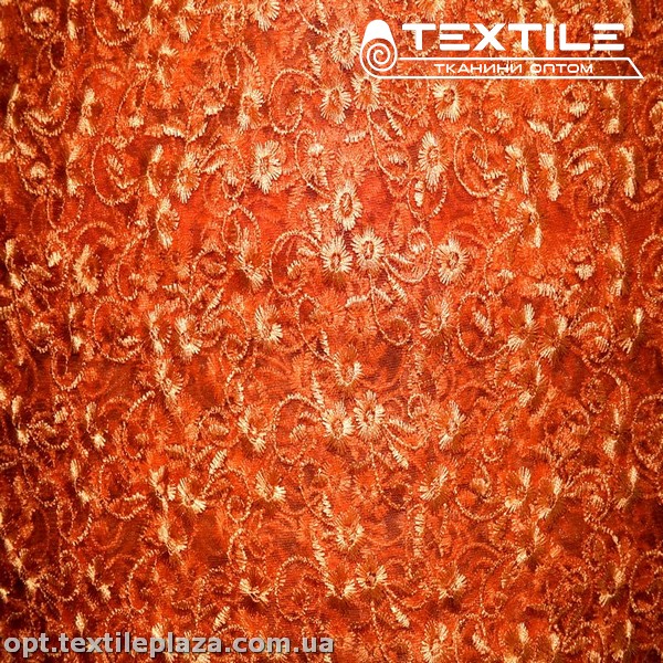 Сетка вышивка 89481D1C18 узор, морковно-оранжевый