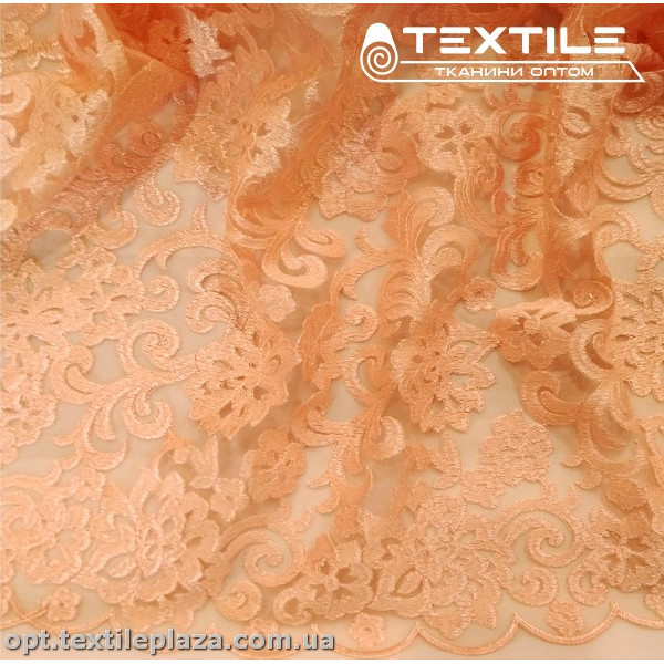 Сетка вышивка 2775D2C2 узор, персиковый