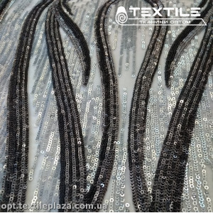 Сетка пайетки 3467D1C2 узор, серебряно-черный