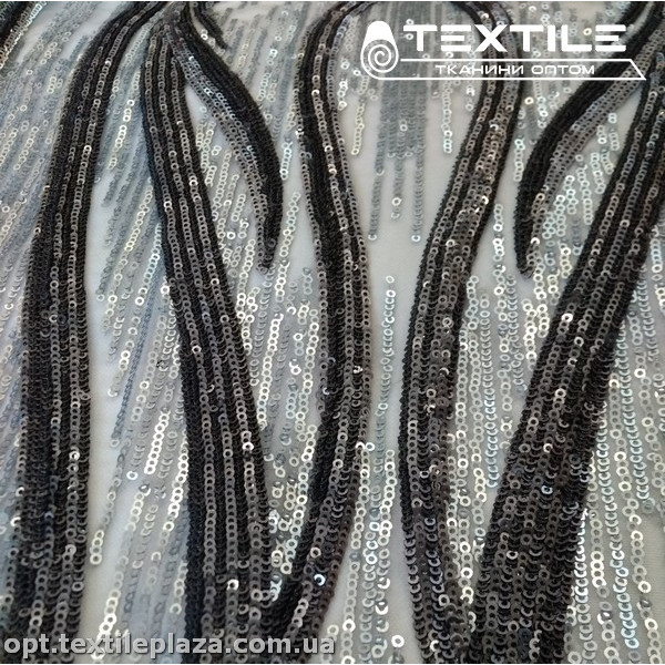 Сетка пайетки 3467D1C2 узор, серебряно-черный