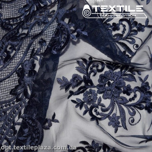 Сетка вышивка 3062D1C3 узор, темно-синий