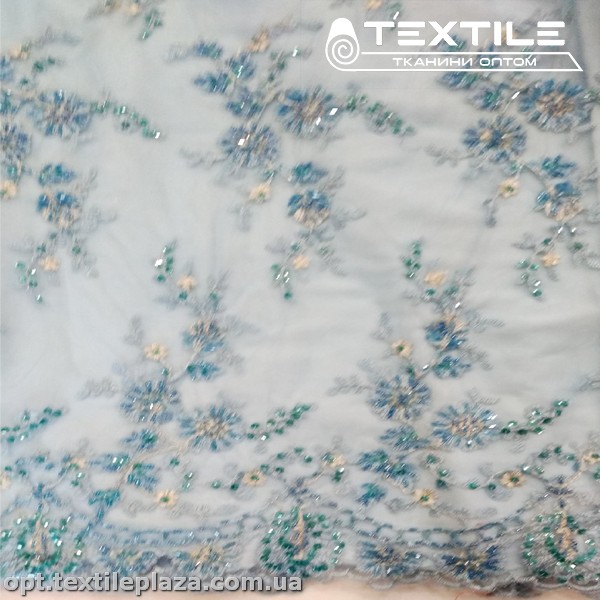 Сетка вышивка 91269D1C4 узор, голубой