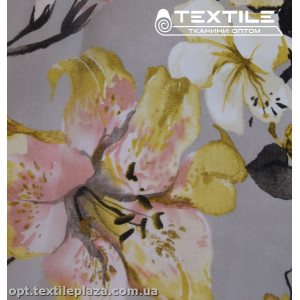 Шифон цветной 3889D69C3 цветы горчичне, серый