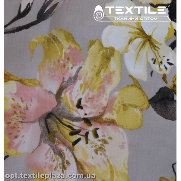 Шифон цветной 3889D69C3 цветы горчичне, серый