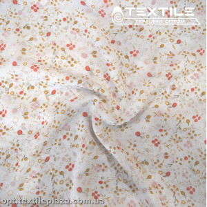 Шифон цветной 4019D2C4 цветы медово-красные, молочный