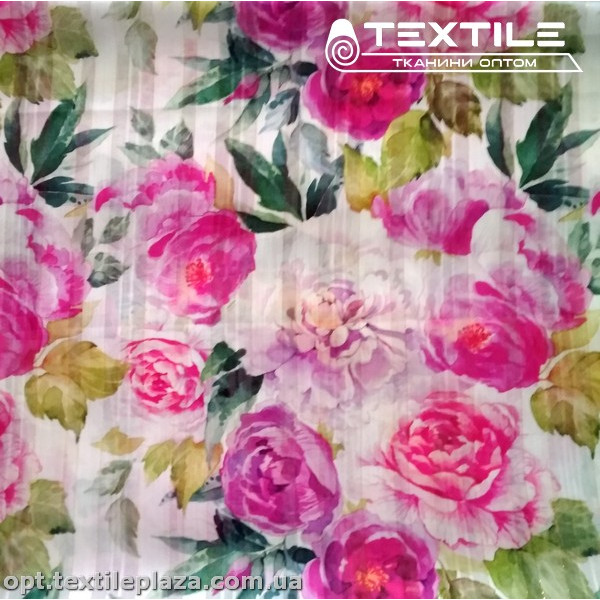 Шифон люрекс цветной 3804D1C1 цветы розовые, белый