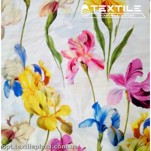 Шифон цветной 3809D6C1 цветы желто-сиреневые, белый