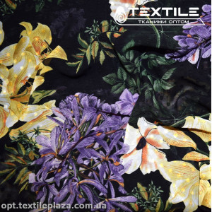 Шифон жаккард цветной 4074D271C2 Uragiri dott цветы желто-сиреневые, черный