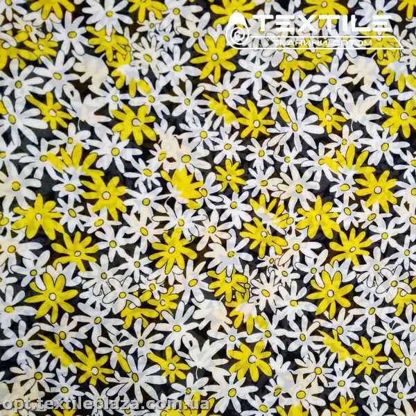 Шифон цветной 4059D14C1 цветы бело-желтые, черный