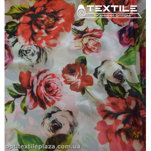 Шифон цветной 3809D2C1 цветы красные, белый