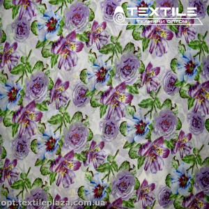 Шифон цветной 3539D11C1 цветы сиреневые, белый