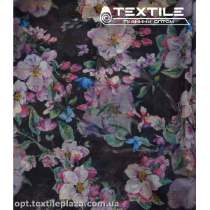 Шифон люрекс цветной 3807D2C1 цветы сиренево-розовые, черный