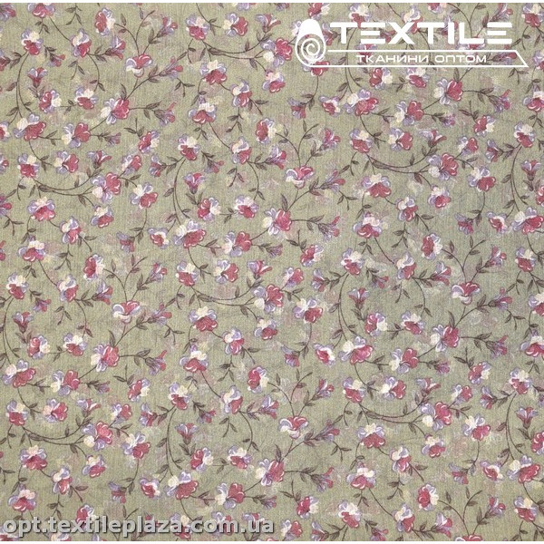 Шифон крэш цветной 4095D169C1 цветы лиловые, хаки