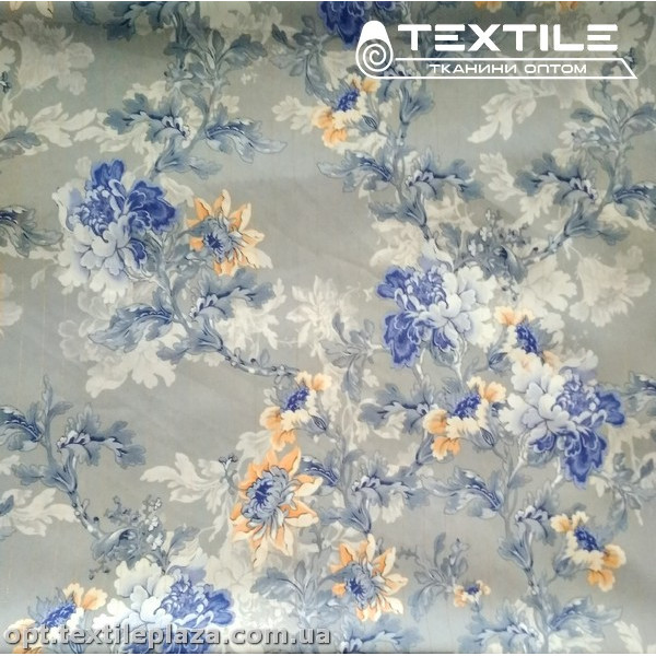 Шифон люрекс цветной 3805D1C2 цветы оранжевые, серый