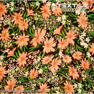 Шифон цветной 4059D19C4 цветы лососево-белые, черный