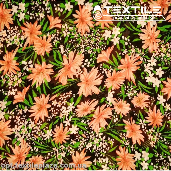 Шифон цветной 4059D19C4 цветы лососево-белые, черный