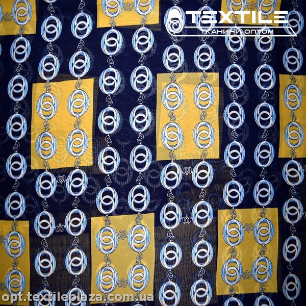 Шифон цветной 3594D1C2 узор, темно-синий