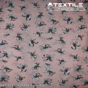 Шифон цветной 3166D2C2 Dobby цветы голубые, розовый