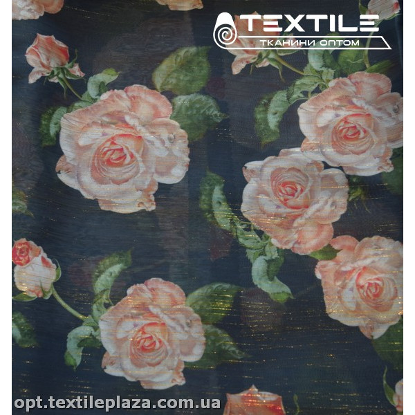 Шифон люрекс цветной 3807D4C1 цветы розовые, черный