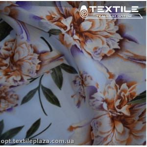 Шифон цветной 3889D67C2 цветы оранжевые, голубой