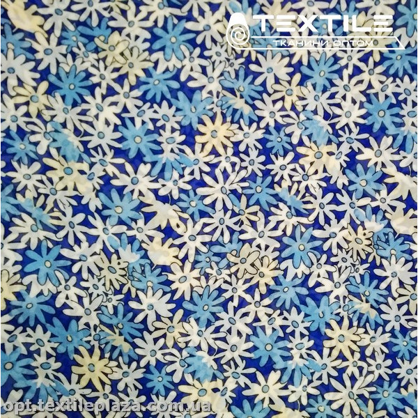 Шифон цветной 4059D14C2 цветы бело-голубые, синий