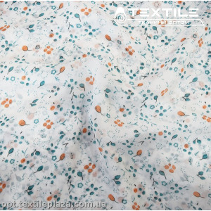 Шифон цветной 4019D2C6 цветы лососево-мятные, белый