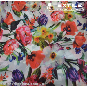 Шифон цветной 3809D5C1 цветы красно-сиреневые, белый