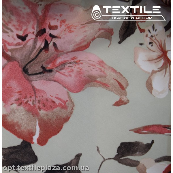 Шифон цветной 3889D69C2 цветы розовые, молочно-серый