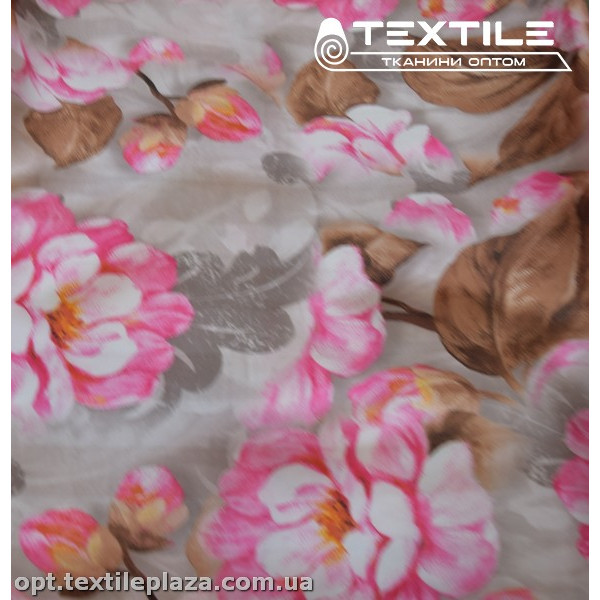 Шифон цветной 3822D1C2 цветы розовые, серый