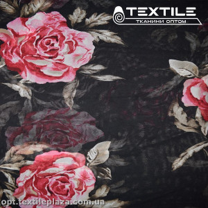 Шифон цветной 3528D4C3 цветы красные, черный