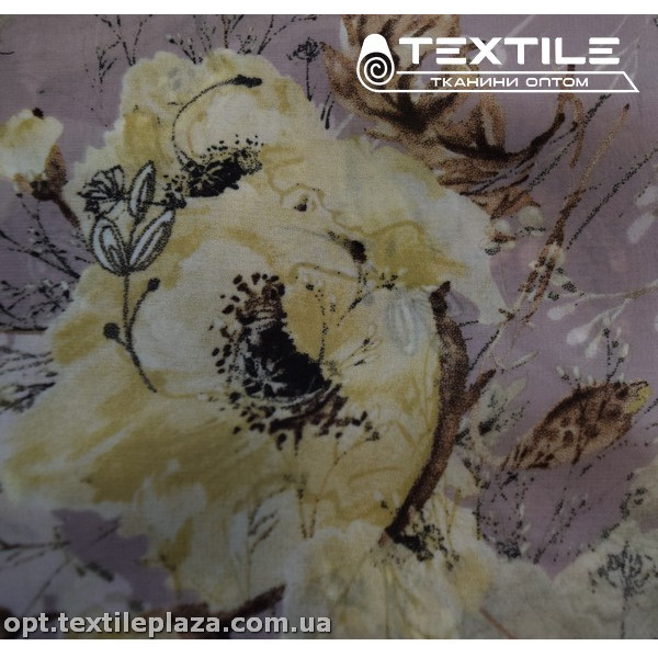 Шифон цветной 3889D781C2 цветы желтые, светло-сиреневый