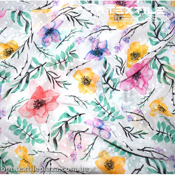 Шифон жаккард цветной 4074D267C1 Uragiri dott цветы желто-розовые, белый