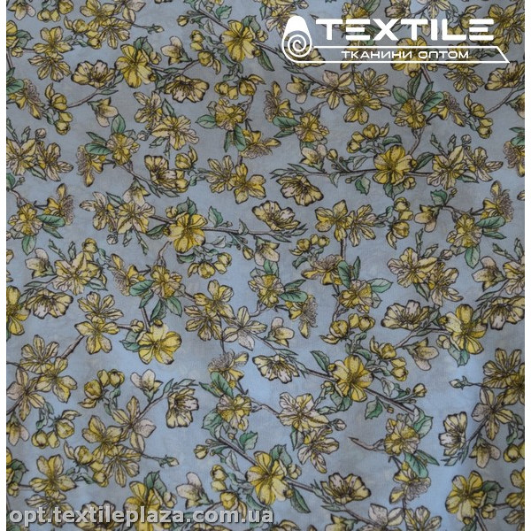Шифон цветной 3808D5C1 цветы желтые, голубой