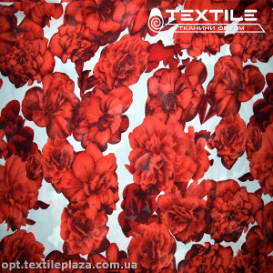 Шифон цветной 3699D1C1 цветы красные, белый