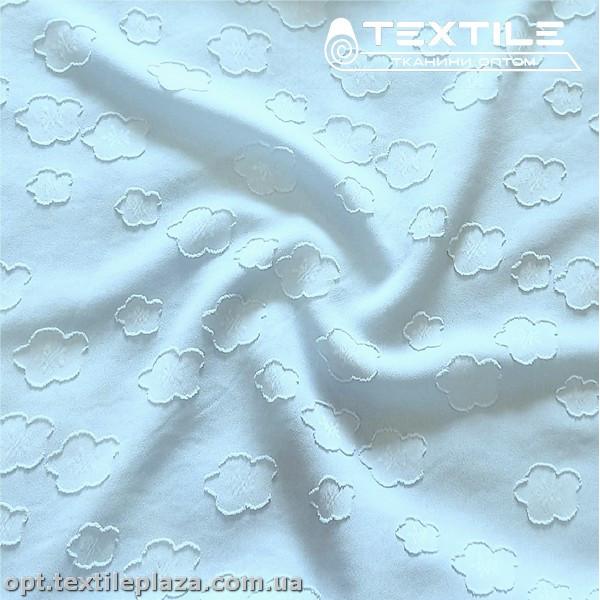 Шифон жаккард однотонный 4048C2 цветы, голубой