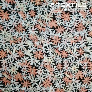 Шифон цветной 4059D14C3 цветы бело-лососевые, черный