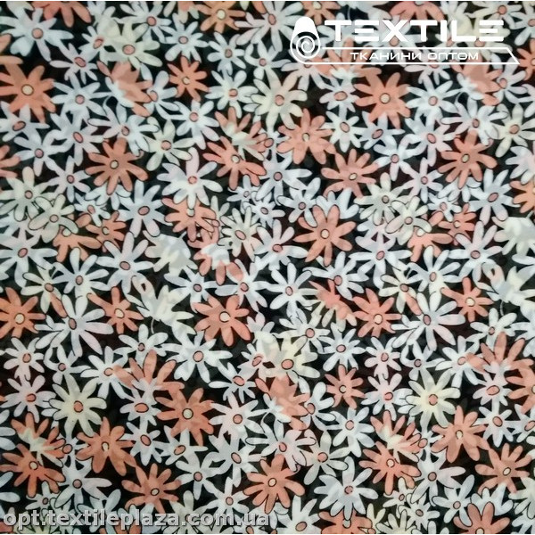 Шифон цветной 4059D14C3 цветы бело-лососевые, черный