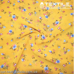 Шифон цветной 4019D3C5 цветы голубые, желтый