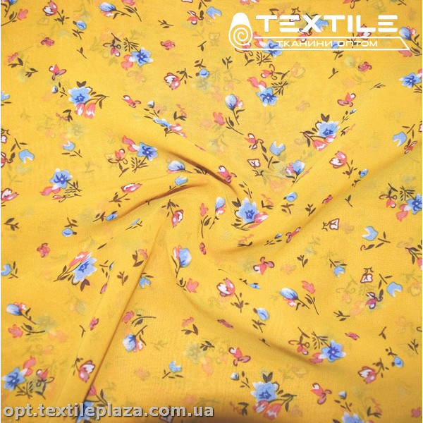 Шифон цветной 4019D3C5 цветы голубые, желтый