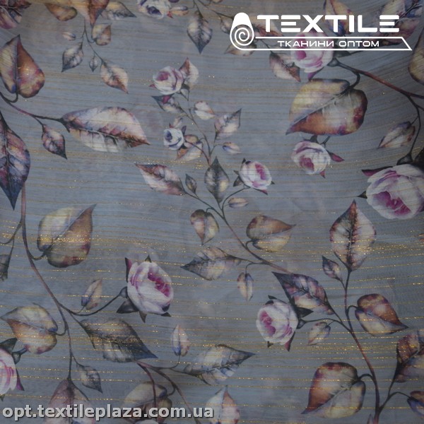 Шифон люрекс цветной 3807D1C1 цветы сиреневые, голубой