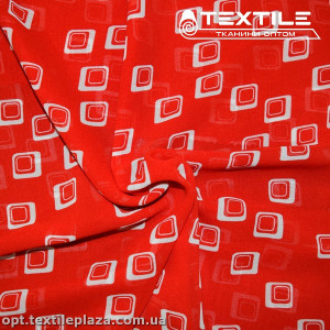 Шифон цветной 3808D16C1 квадраты белые, красный