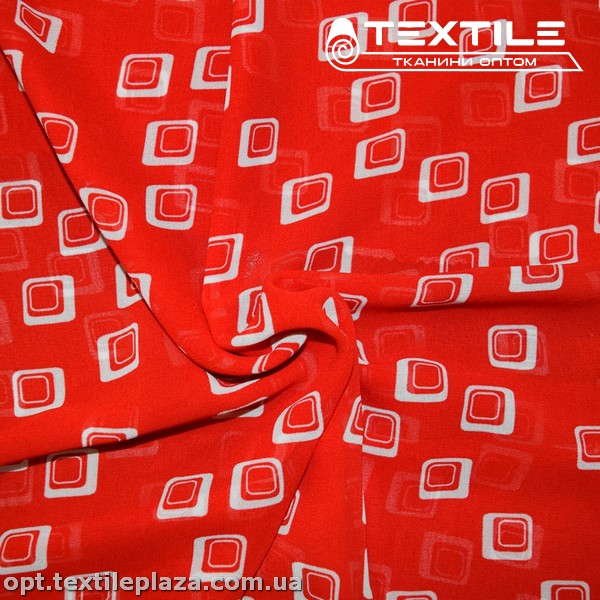 Шифон цветной 3808D16C1 квадраты белые, красный