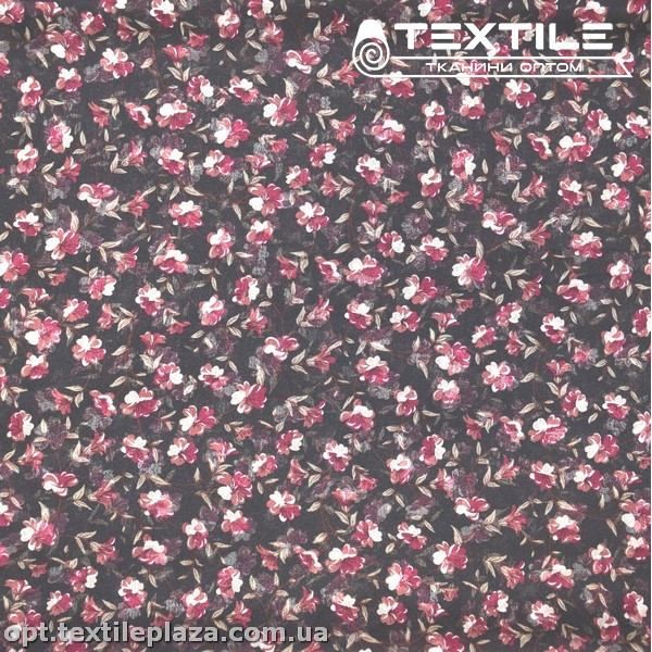 Шифон крэш цветной 4095D169C3 цветы бордовые, черный