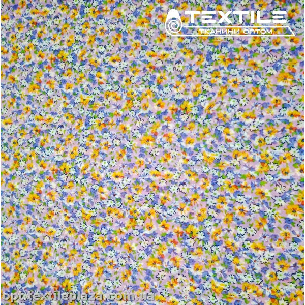 Шифон цветной 4059D4C3 цветы желто-фиолетовые, лавандовый