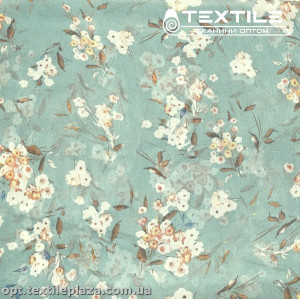 Шифон крэш цветной 4095D179C1 цветы белые, петролево-голубой