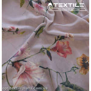 Шифон цветной 3809D16C1 цветы розовые, светло-лиловый