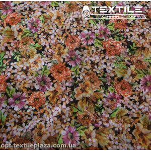 Шифон цветной 3605D849C8 цветы лососево-медовые, черный